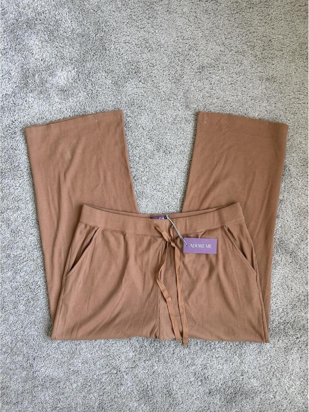 Adore Me Women's 2XL‎ NWT Terracotta Brown Wide Leg Waffle Knit Lounge Pants